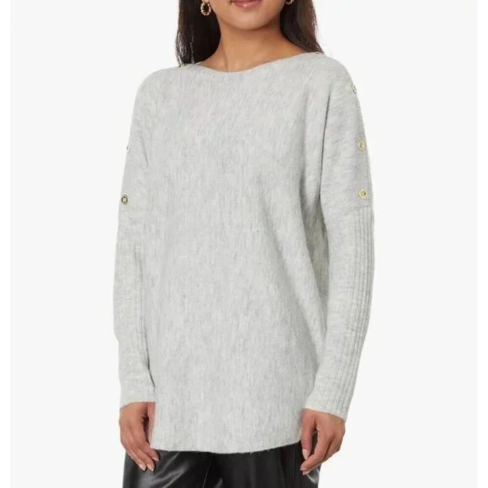 NWT Lilly Pulitzer Arna Buttoned Longline Sweater - Seaside Grey, Size M - Picture 2 of 8